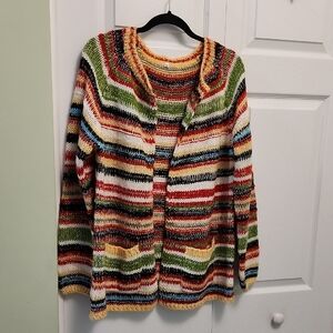 Red and Green Striped Cardigan Sweater